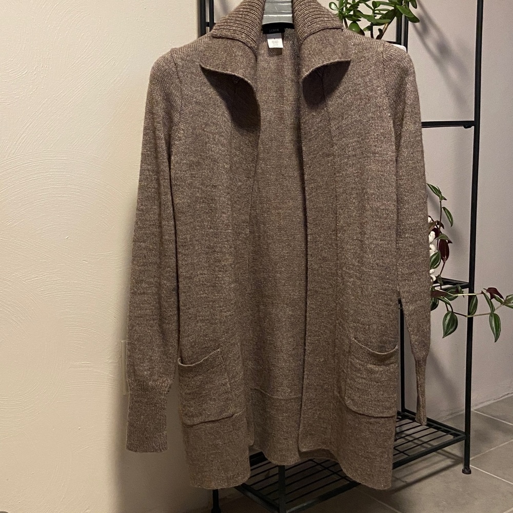 J.Crew alpaca wool collared  open-front brown/taupe cardigan sweater M - Picture 16 of 16